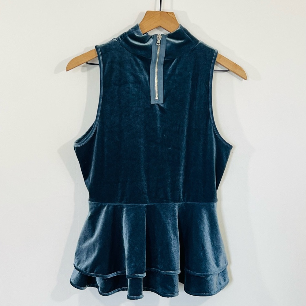 Torn By Ronny Kobo Icy Blue Velvet Sleeveless Gorgeous Peplum Top Size Medium - Picture 5 of 12